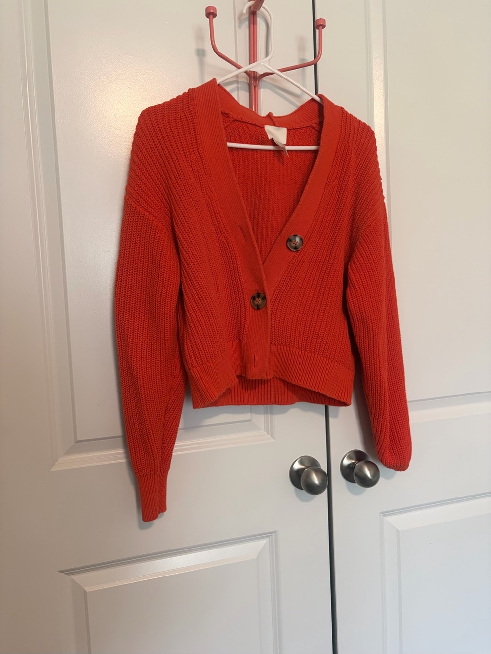 H&M Bright Red Chunky V-Neck Button Cardigan